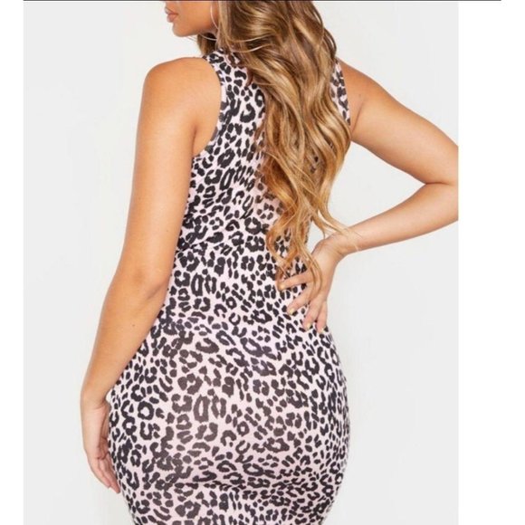 PrettyLittleThing Womens Dress Pink 2 Animal Print Body Con Mini Scoop Neck - Picture 5 of 9